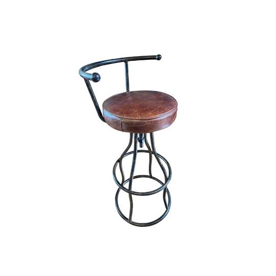 Vintage Industrial Leather Bar Stool with Back